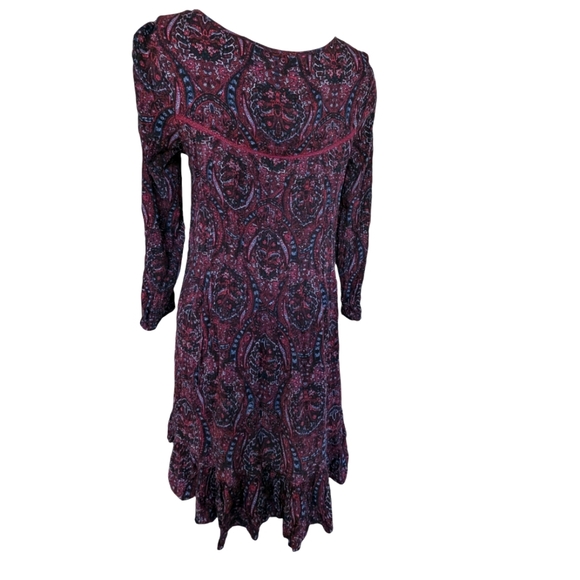 American Eagle Boho Maroon & Navy Size Medium Dress Ruffle Flowy - Picture 5 of 11